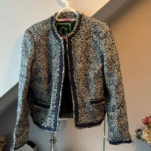 C Wonder Chic Tweed Jacket - Navy and Cream size 12